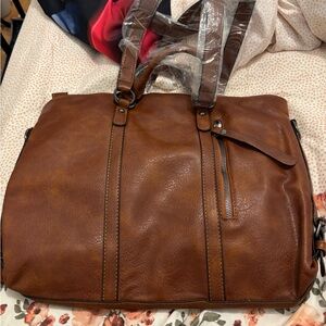 Men's Brown Leather-Style Laptop Bag with Top Handles